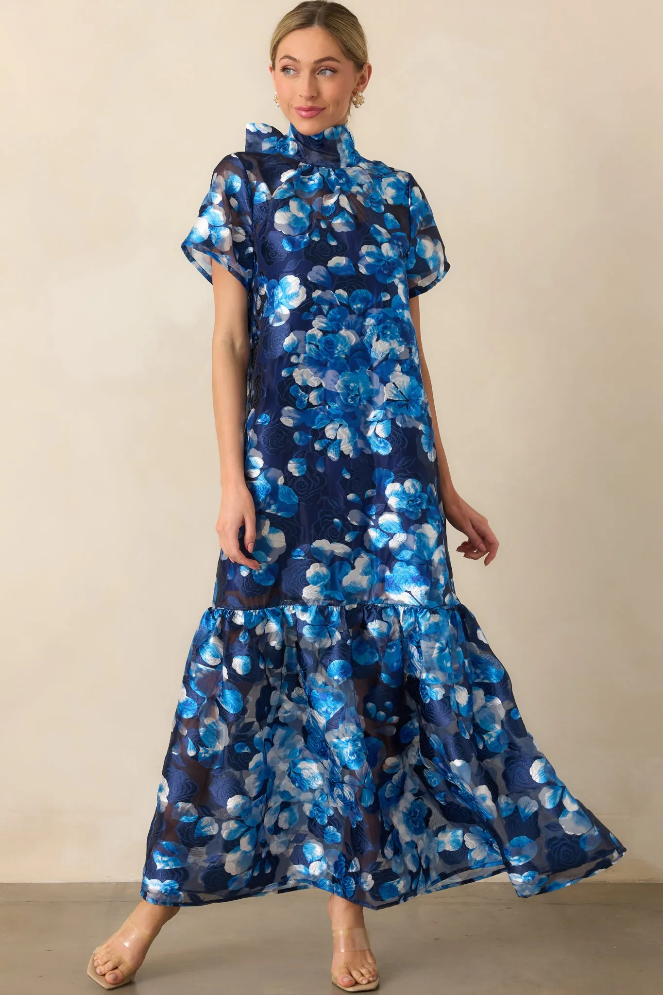 Urban Affair Blue Floral Jacquard Maxi Dress
