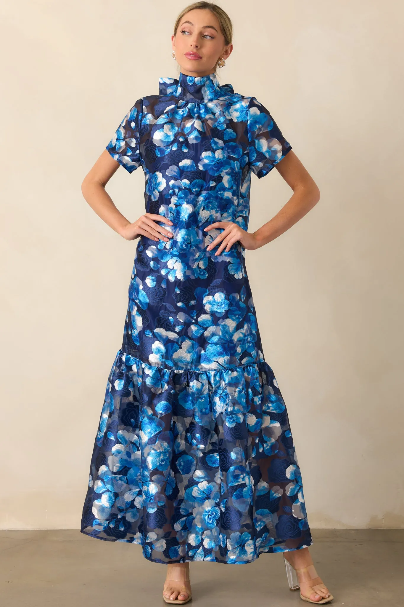 Urban Affair Blue Floral Jacquard Maxi Dress