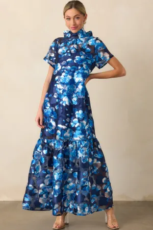 Urban Affair Blue Floral Jacquard Maxi Dress