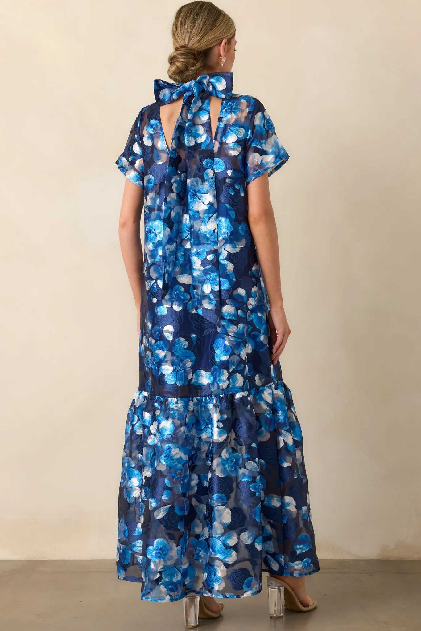 Urban Affair Blue Floral Jacquard Maxi Dress