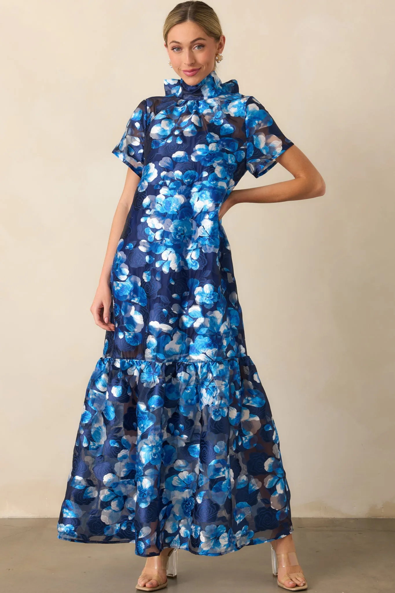 Urban Affair Blue Floral Jacquard Maxi Dress