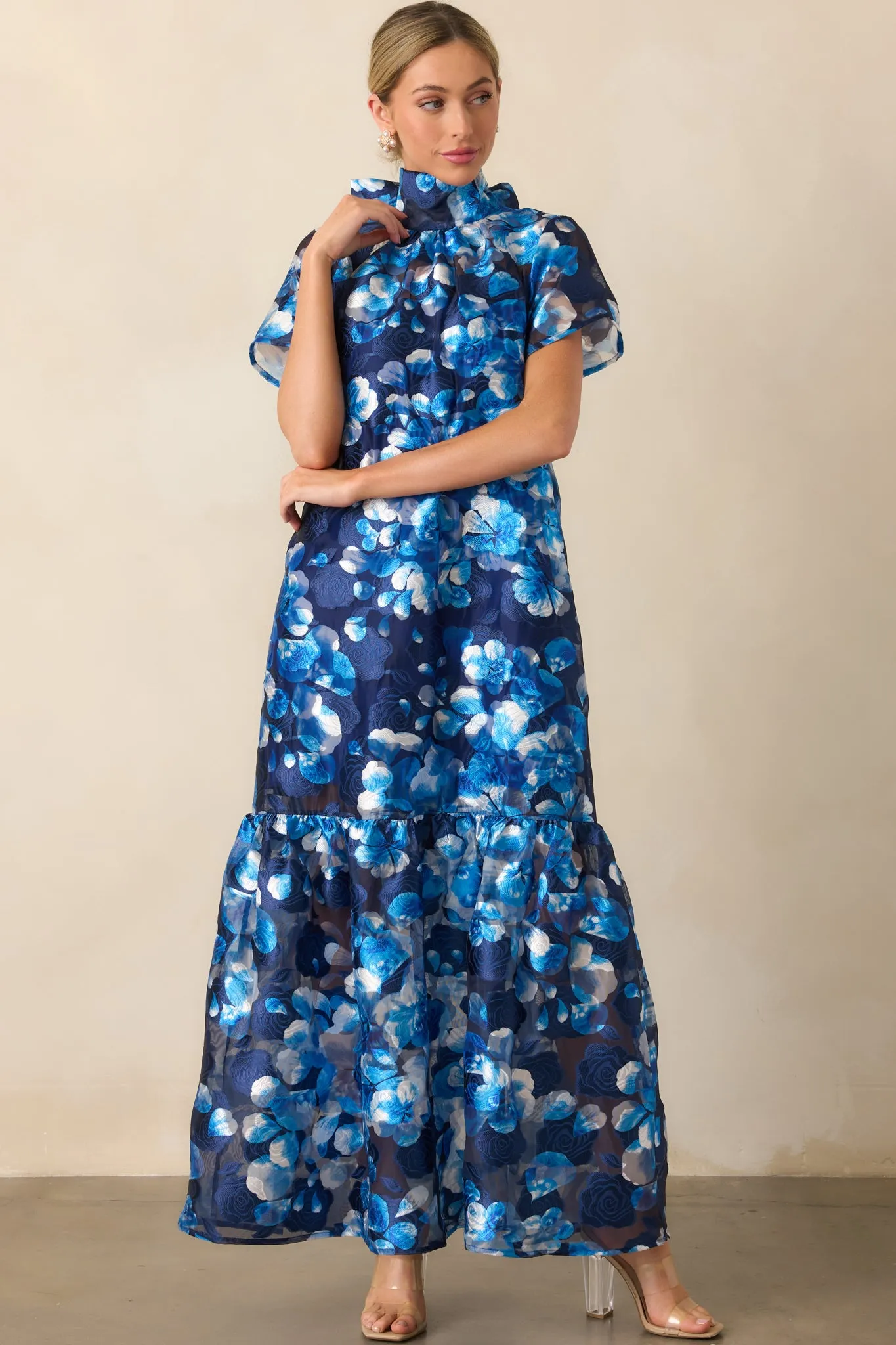 Urban Affair Blue Floral Jacquard Maxi Dress