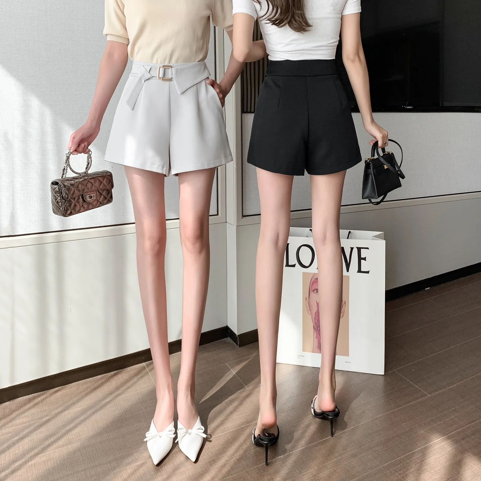 Versatile Wide Leg Chino Shorts for Women with Metal Buttons