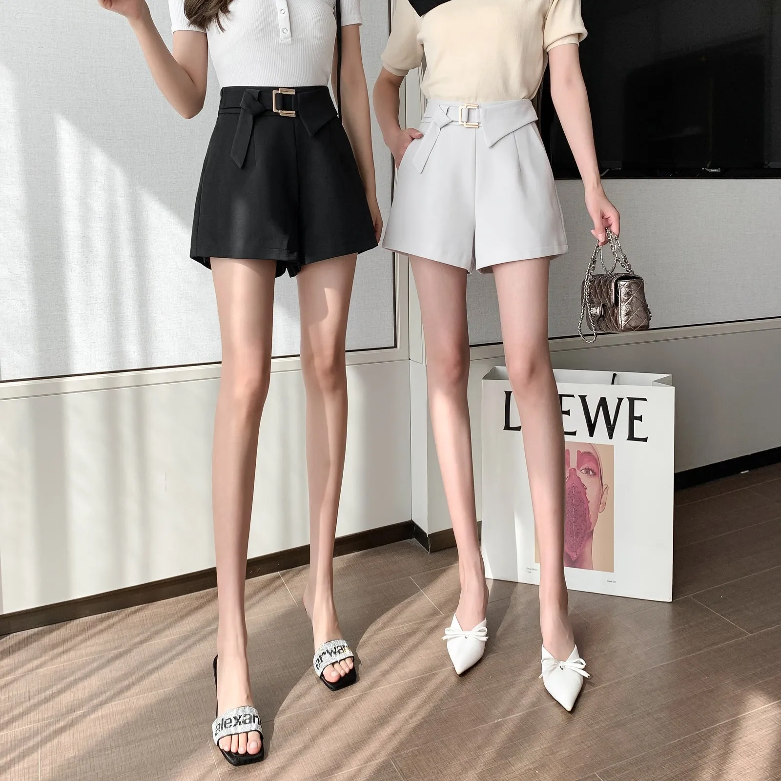 Versatile Wide Leg Chino Shorts for Women with Metal Buttons