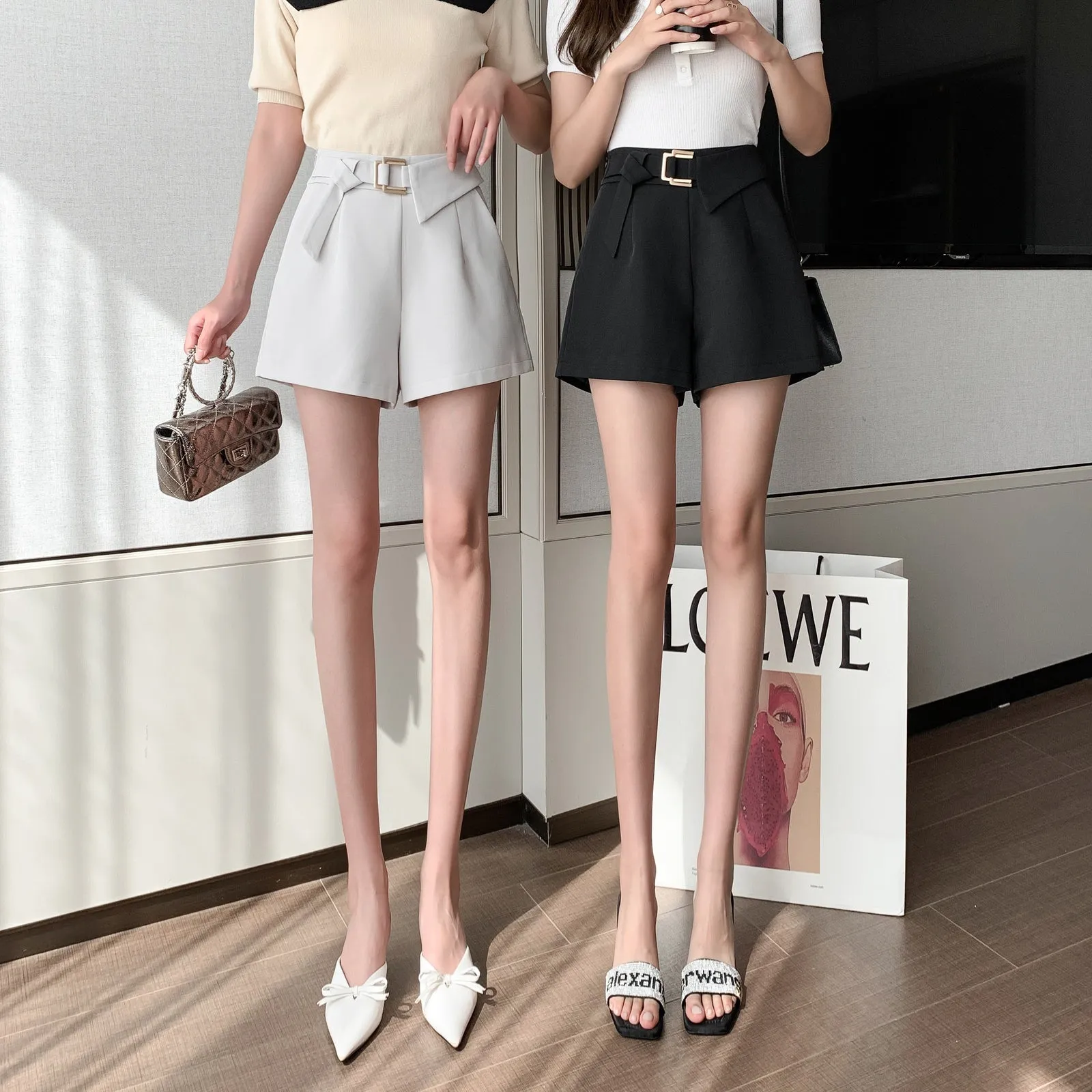 Versatile Wide Leg Chino Shorts for Women with Metal Buttons