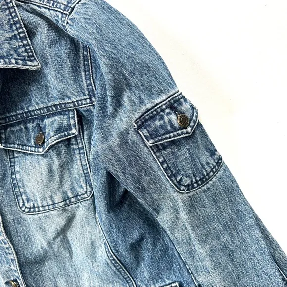 Vintage 90s Liz Claiborne Crazy Horse Distressed Cotton Cargo Denim Jean Jacket