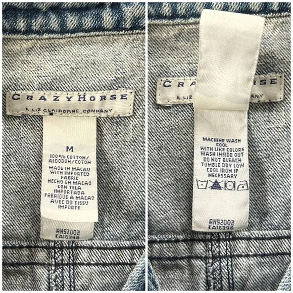 Vintage 90s Liz Claiborne Crazy Horse Distressed Cotton Cargo Denim Jean Jacket
