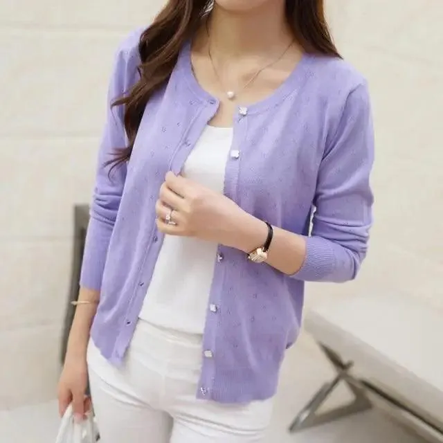 Vintage Style Short Design Thin Cardigan Women's Cutout Sunscreen Air Conditioning Shirt Sweater Knitted Outerwear Small Cape
