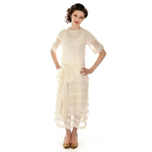 Vintage Young Womans Ivory Cotton Gauze Dress/Slip Early 1920s 32-32-42
