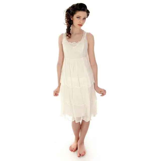Vintage Young Womans Ivory Cotton Gauze Dress/Slip Early 1920s 32-32-42