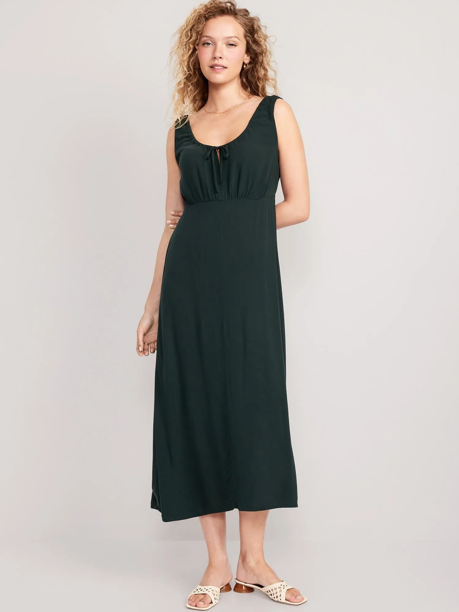 Waist-Defined Sleeveless Tie-Front Midi Dress for Women
