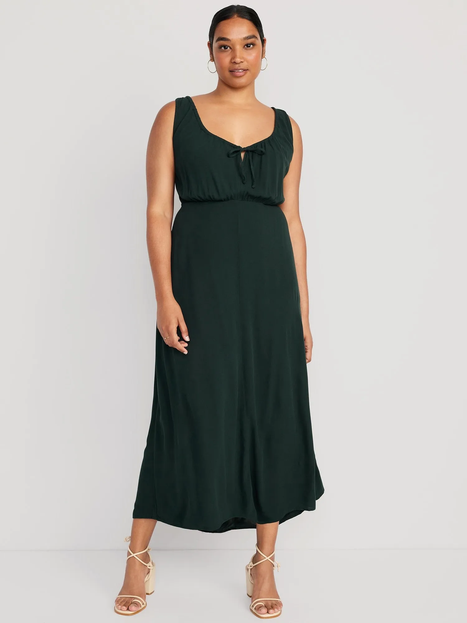 Waist-Defined Sleeveless Tie-Front Midi Dress for Women