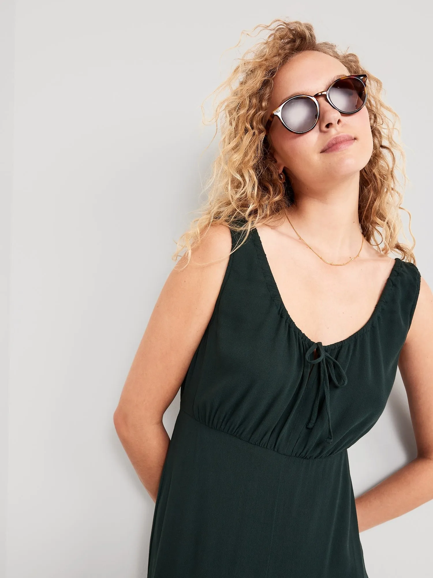 Waist-Defined Sleeveless Tie-Front Midi Dress for Women