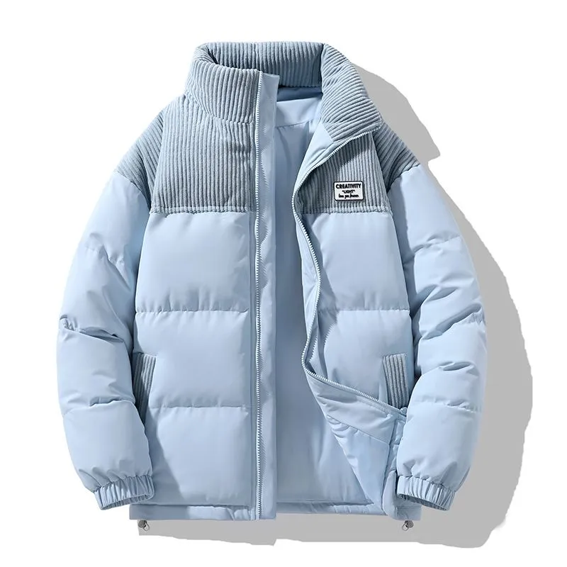 Warm and Stylish Puffer Jacket with Stand-Up Collar and Elastic Band Cuffs
