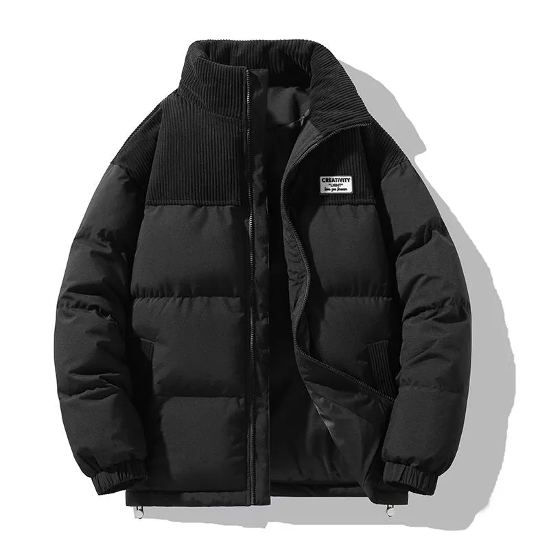 Warm and Stylish Puffer Jacket with Stand-Up Collar and Elastic Band Cuffs