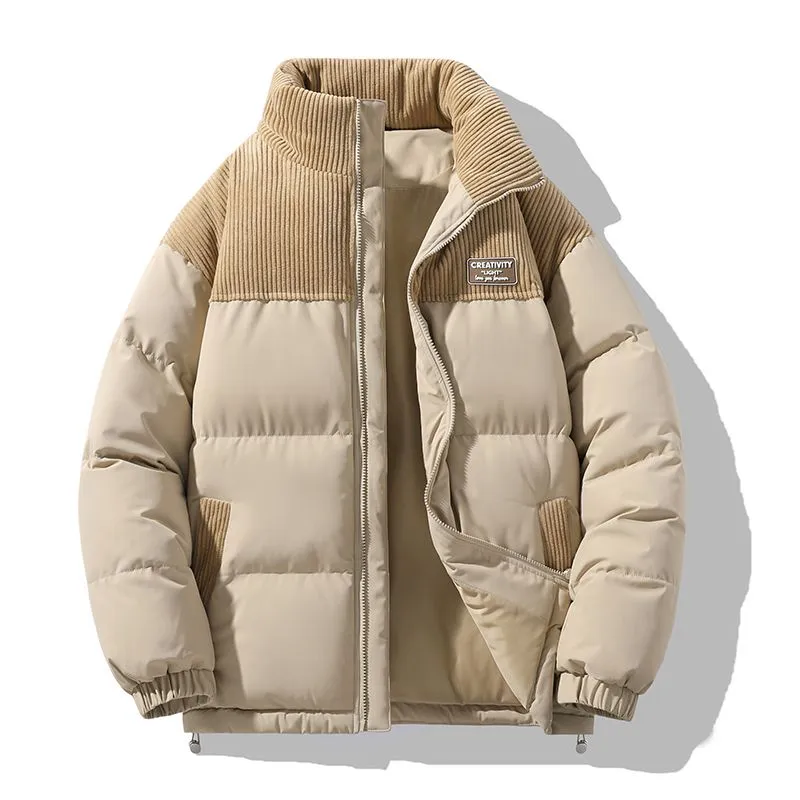 Warm and Stylish Puffer Jacket with Stand-Up Collar and Elastic Band Cuffs