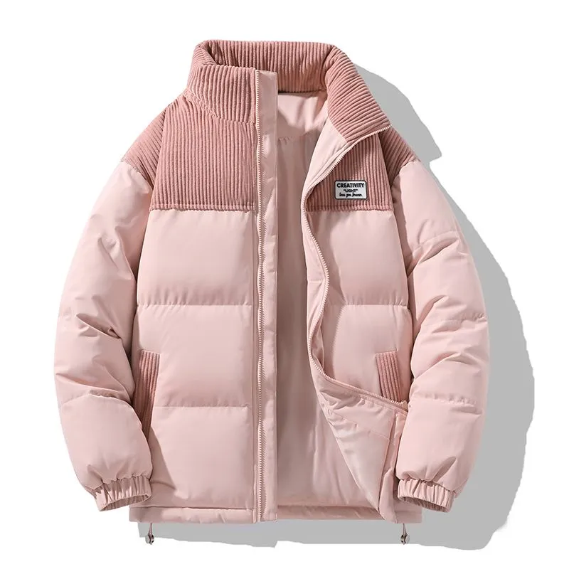 Warm and Stylish Puffer Jacket with Stand-Up Collar and Elastic Band Cuffs