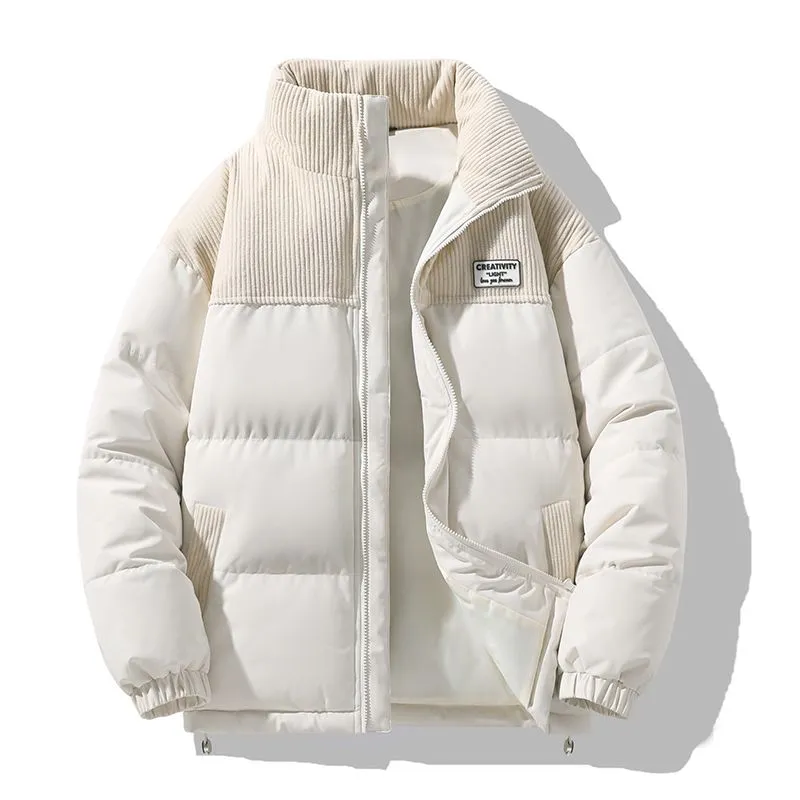 Warm and Stylish Puffer Jacket with Stand-Up Collar and Elastic Band Cuffs