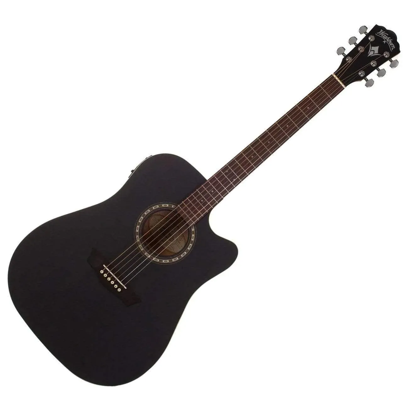 Washburn WD7SCEBM Dreadnought Semi-Acoustic Guitar - Black Matte (Display Piece)