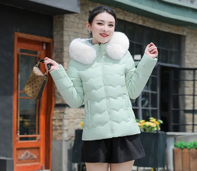 Water-resistant Hooded Puffer Jacket for Women with Zip-up Closure