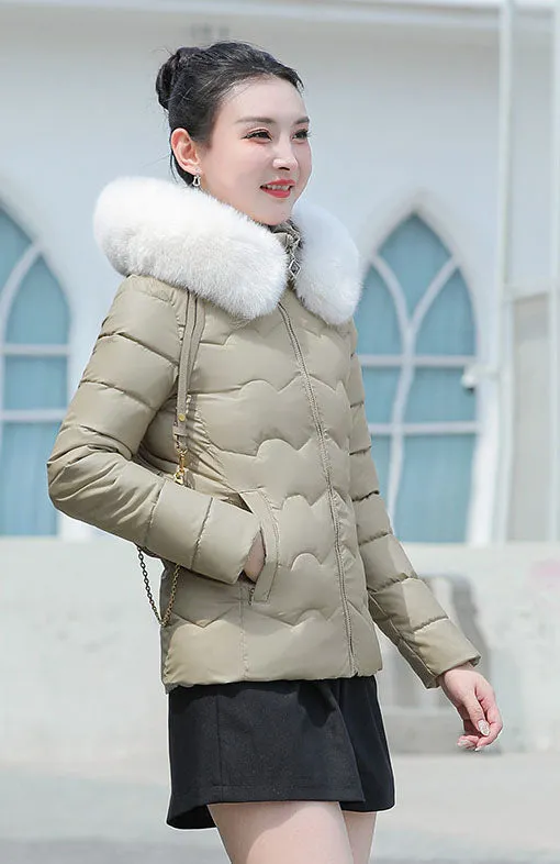 Water-resistant Hooded Puffer Jacket for Women with Zip-up Closure