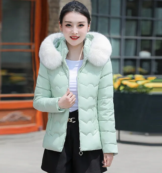 Water-resistant Hooded Puffer Jacket for Women with Zip-up Closure