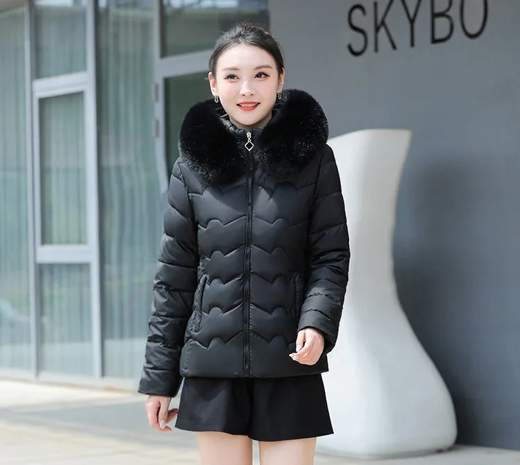 Water-resistant Hooded Puffer Jacket for Women with Zip-up Closure