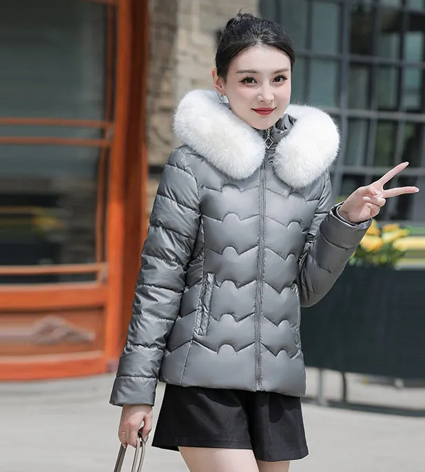 Water-resistant Hooded Puffer Jacket for Women with Zip-up Closure