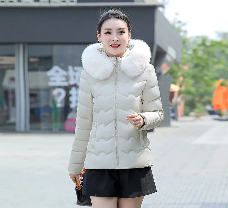 Water-resistant Hooded Puffer Jacket for Women with Zip-up Closure