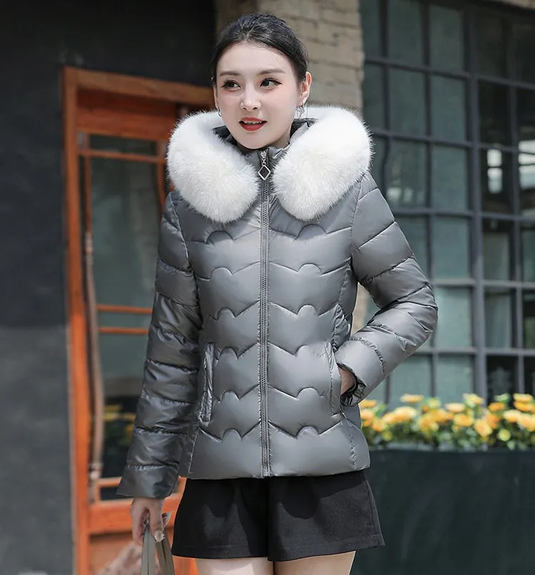 Water-resistant Hooded Puffer Jacket for Women with Zip-up Closure