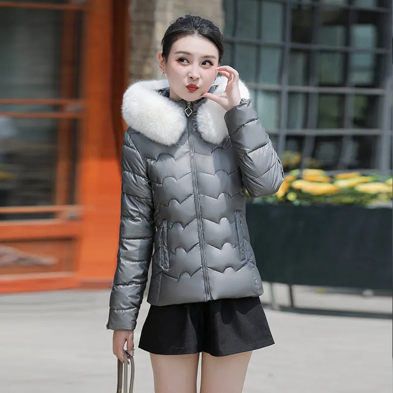 Water-resistant Hooded Puffer Jacket for Women with Zip-up Closure