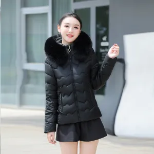 Water-resistant Hooded Puffer Jacket for Women with Zip-up Closure