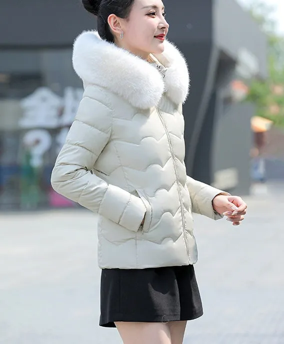 Water-resistant Hooded Puffer Jacket for Women with Zip-up Closure