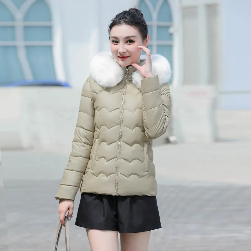 Water-resistant Hooded Puffer Jacket for Women with Zip-up Closure