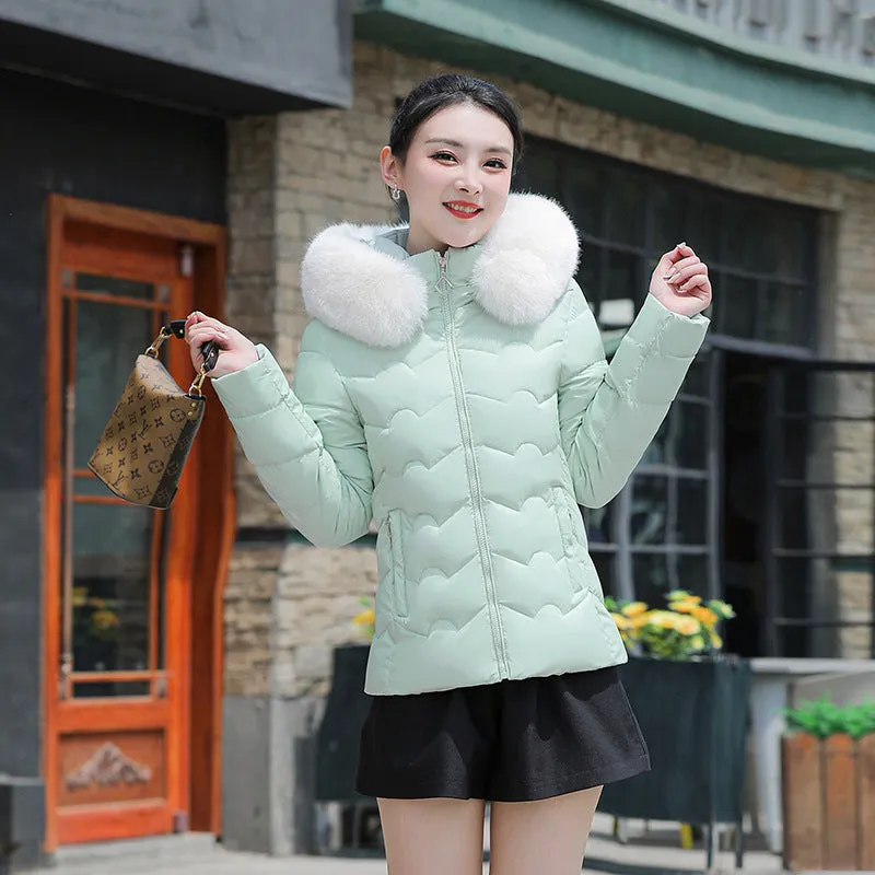 Water-resistant Hooded Puffer Jacket for Women with Zip-up Closure