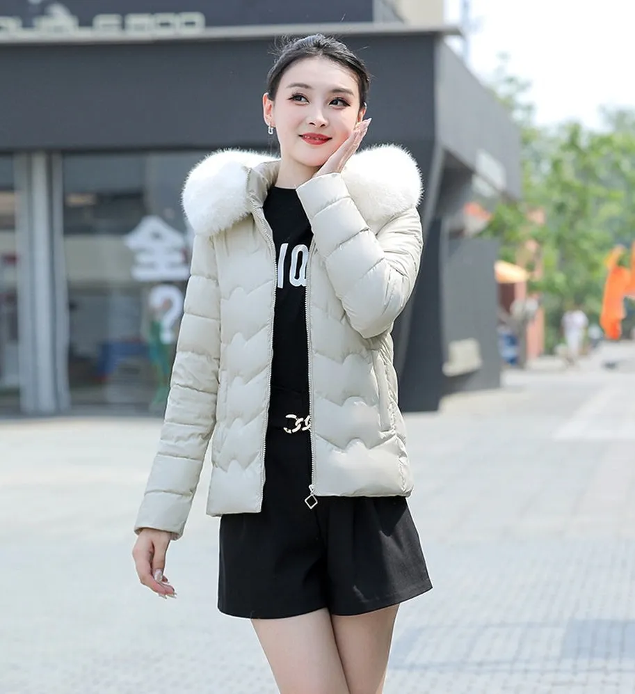Water-resistant Hooded Puffer Jacket for Women with Zip-up Closure