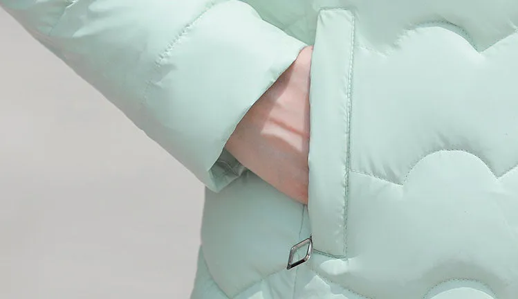 Water-resistant Hooded Puffer Jacket for Women with Zip-up Closure
