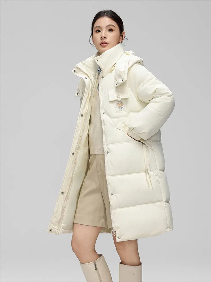 Water-resistant Knee-length Quilted Puffer Jacket for Women