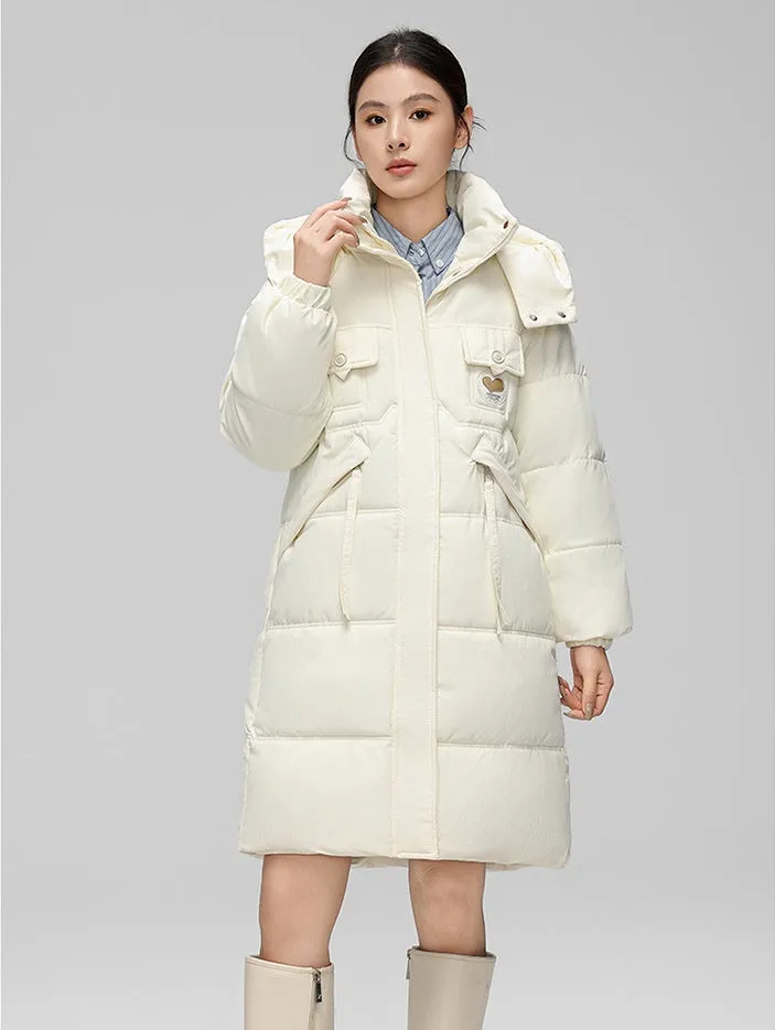 Water-resistant Knee-length Quilted Puffer Jacket for Women