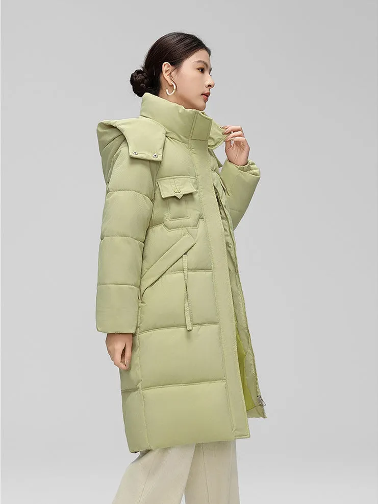 Water-resistant Knee-length Quilted Puffer Jacket for Women