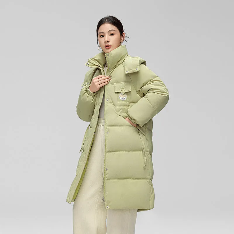 Water-resistant Knee-length Quilted Puffer Jacket for Women