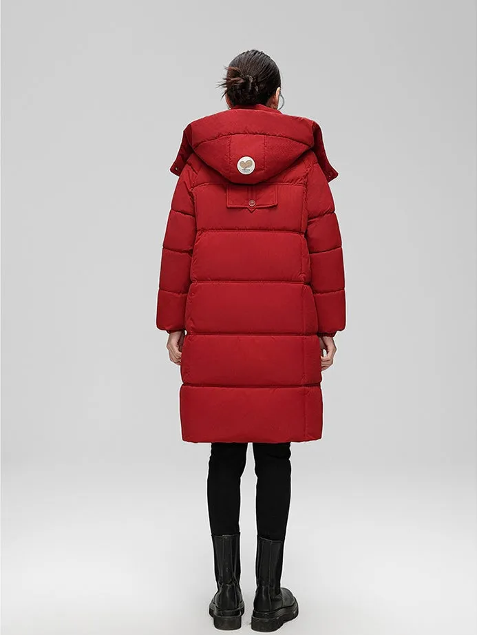 Water-resistant Knee-length Quilted Puffer Jacket for Women