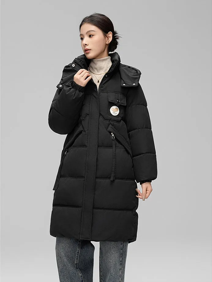 Water-resistant Knee-length Quilted Puffer Jacket for Women