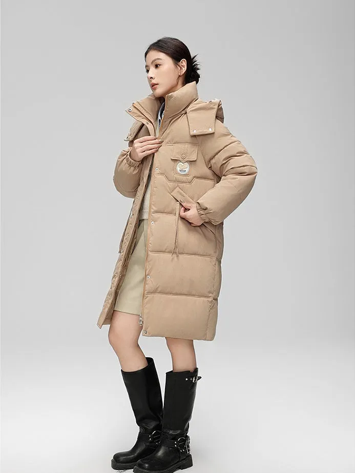 Water-resistant Knee-length Quilted Puffer Jacket for Women