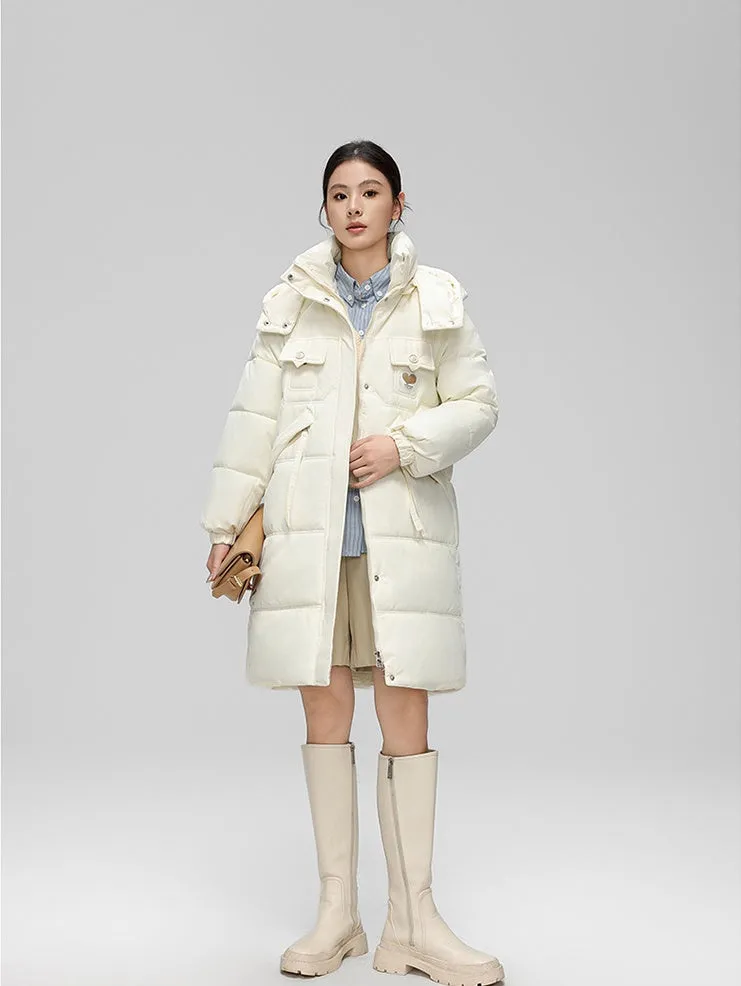 Water-resistant Knee-length Quilted Puffer Jacket for Women