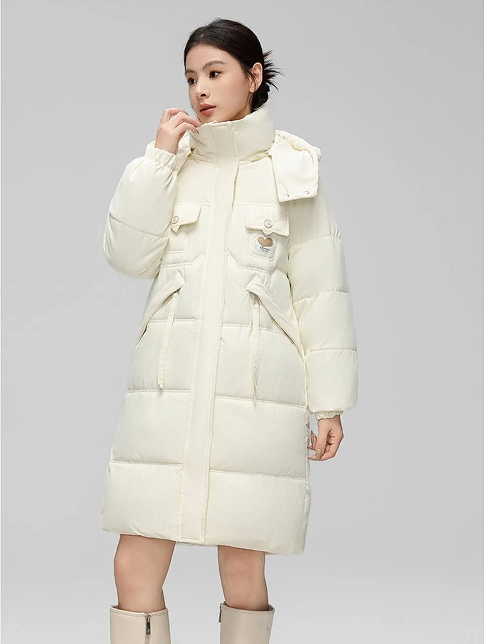 Water-resistant Knee-length Quilted Puffer Jacket for Women