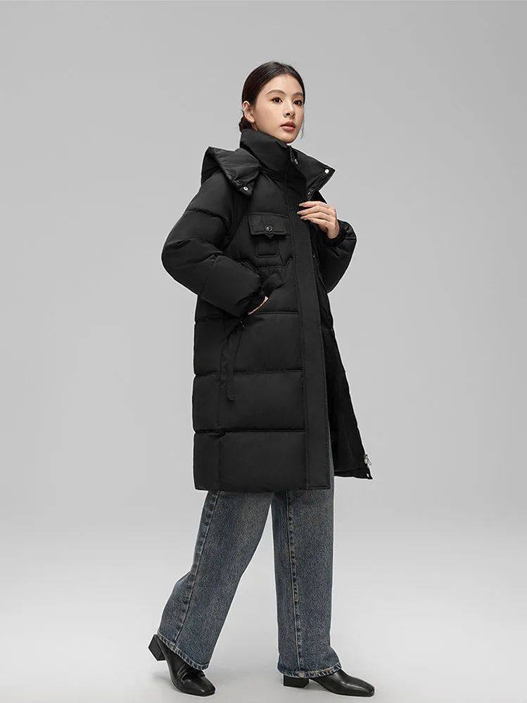 Water-resistant Knee-length Quilted Puffer Jacket for Women
