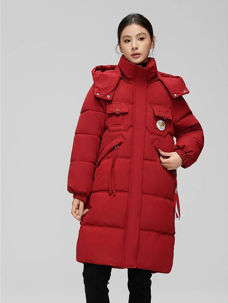 Water-resistant Knee-length Quilted Puffer Jacket for Women