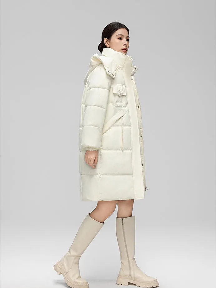 Water-resistant Knee-length Quilted Puffer Jacket for Women