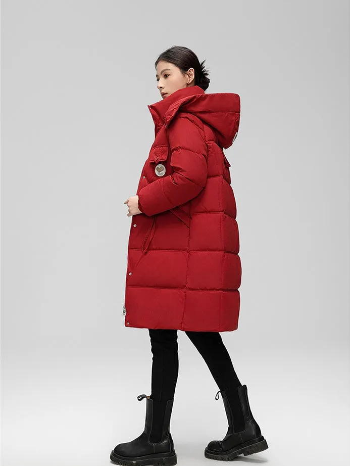 Water-resistant Knee-length Quilted Puffer Jacket for Women